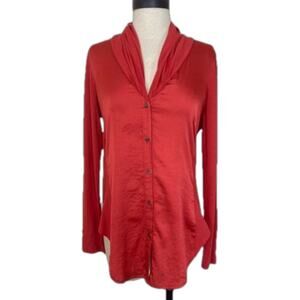 DONATING! LAST CHANCE! Vince Camuto orange satin blouse,small button front shirt